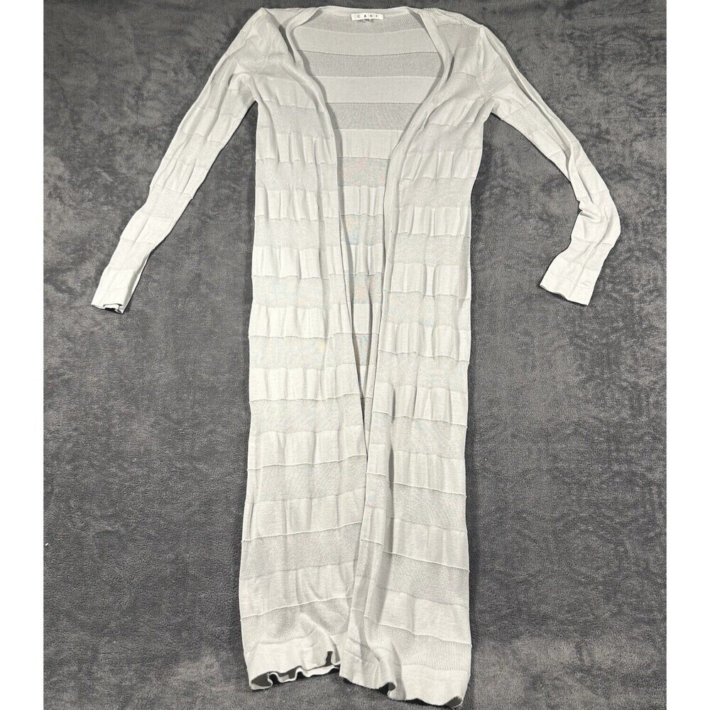 CABI Long Duster XS Grey Linen Crochet Bon Voyage Riviera Resort Coastal Grandma